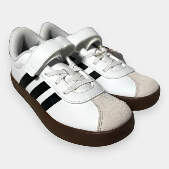 NWB Adidas VL size 3 Court 3.0‎ Kids Shoes White Black Gum Strap - Picture 3 of 13